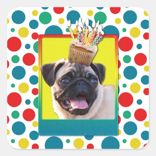 Birthday Cupcake - Pug Square Sticker (Front)