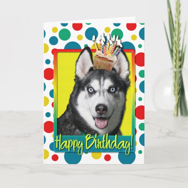 Birthday Cupcake - Siberian Husky Card (Front)