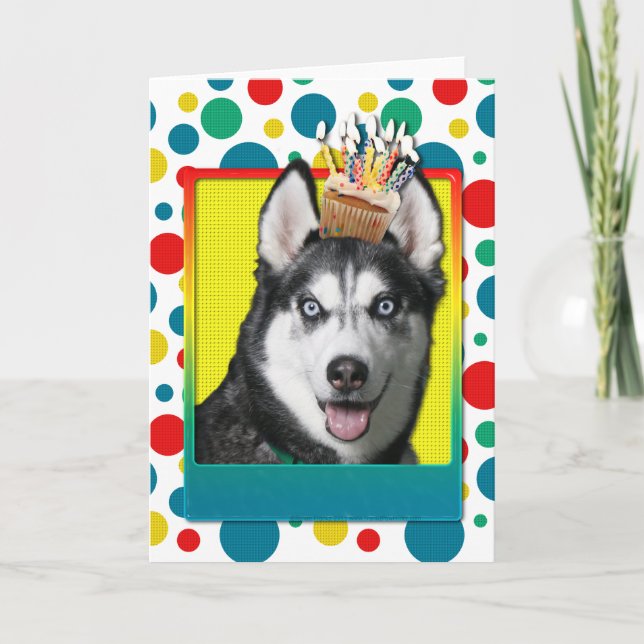 Birthday Cupcake - Siberian Husky Card (Front)