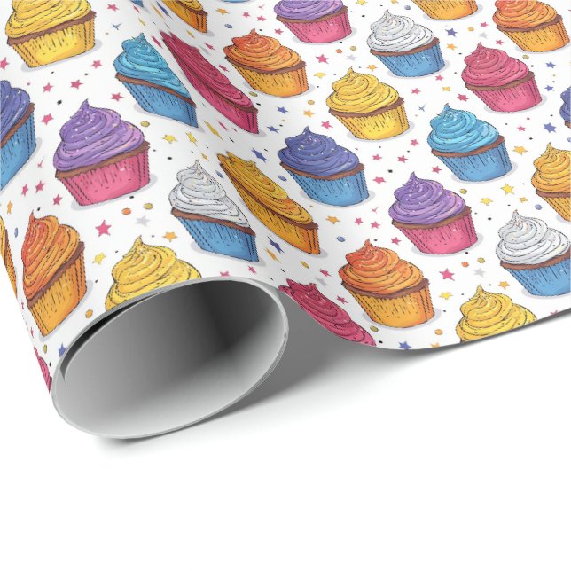 Birthday Cupcake Themed Gift Wrap Wrapping Paper (Roll Corner)