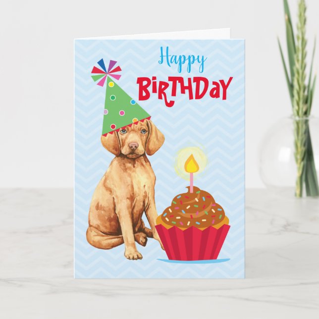 Birthday Cupcake Vizsla Card (Front)