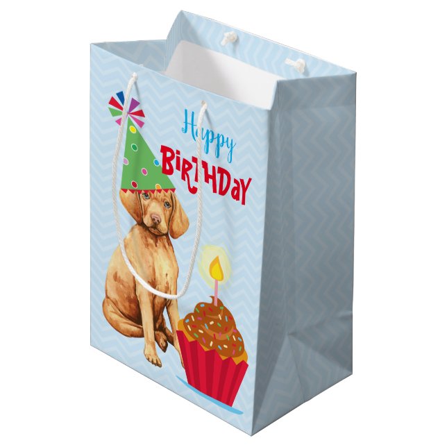 Birthday Cupcake Vizsla Medium Gift Bag (Front Angled)