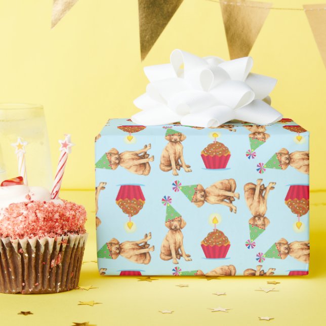 Birthday Cupcake Vizsla Wrapping Paper (Birthday Party)
