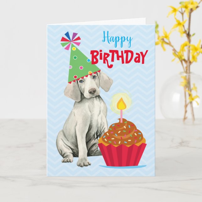 Birthday Cupcake Weimaraner Card (Yellow Flower)