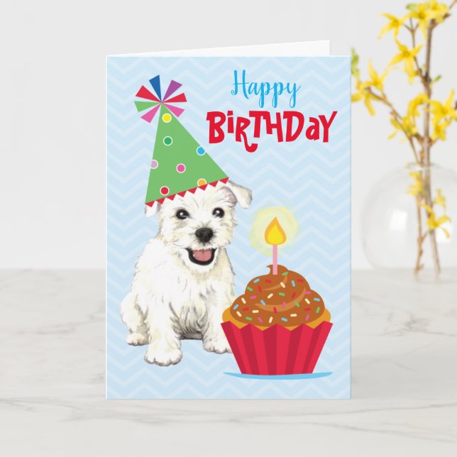 Birthday Cupcake Westie Card (Yellow Flower)