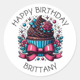 Birthday Cupcake Whimsical Personalised Classic Round Sticker