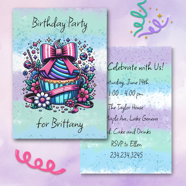 Birthday Cupcake Whimsical Personalised Invitation (Creator Uploaded)