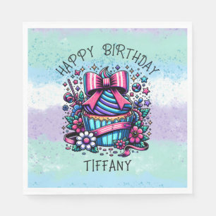 Birthday Cupcake Whimsical Personalised Napkin