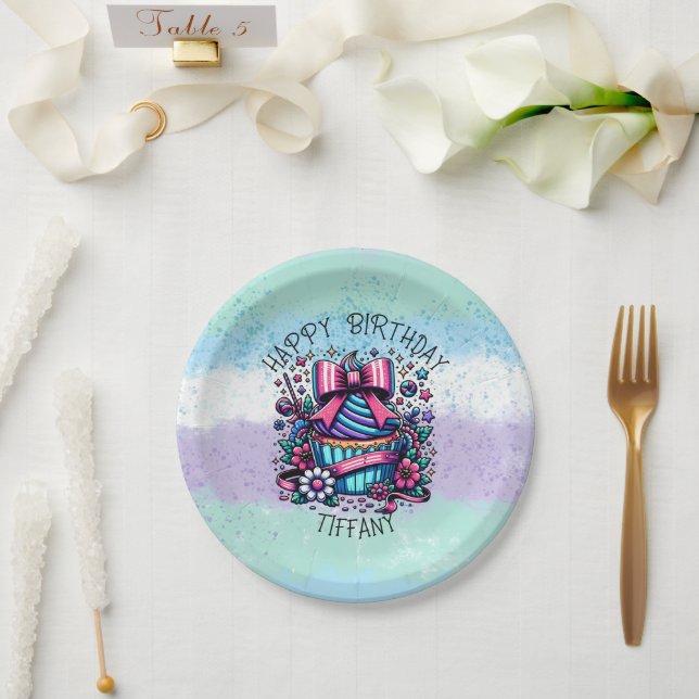 Birthday Cupcake Whimsical Personalised Paper Plate (Wedding)