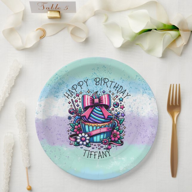 Birthday Cupcake Whimsical Personalised Paper Plate (Wedding)