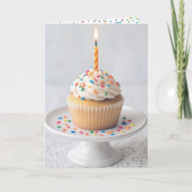 Birthday Cupcake with a Candle Card (Front)