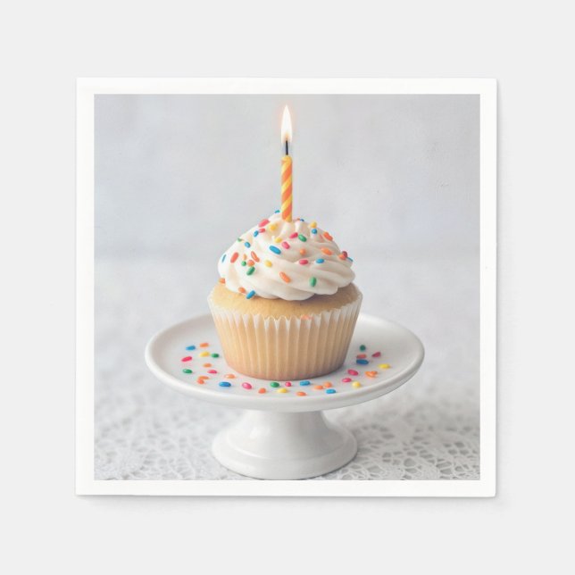 Birthday Cupcake with a Candle Napkin (Front)