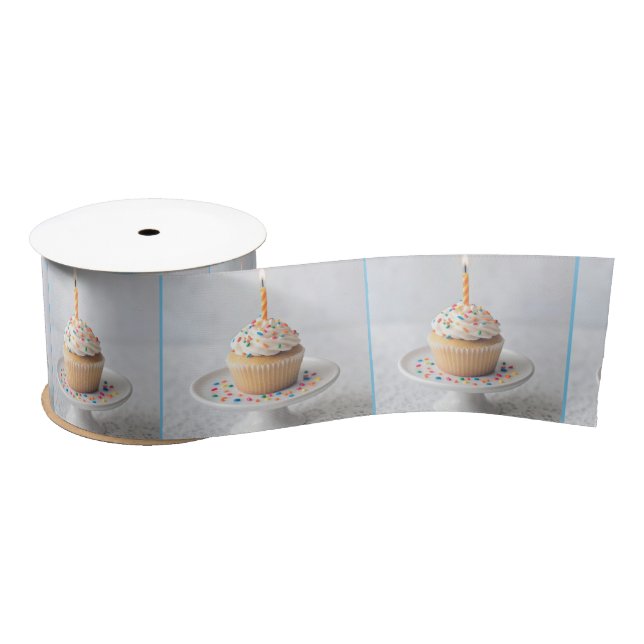 Birthday Cupcake with a Candle Satin Ribbon (Spool)