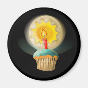 Birthday Cupcake with Glowing Candle Button Magnet