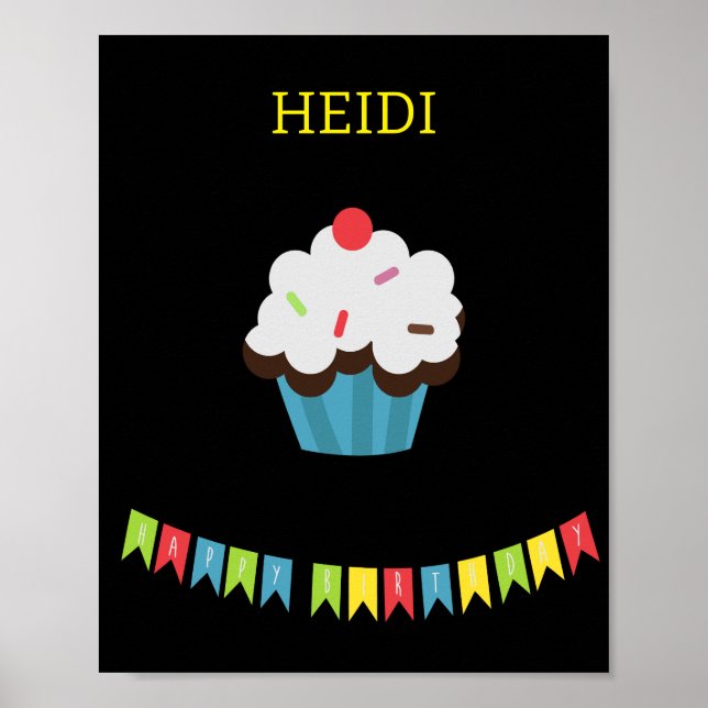 BIRTHDAY CUPCAKE WITH  PERSONALIZED NAME POSTER (Front)