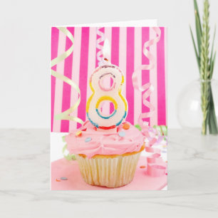 Birthday cupcake with the number 8 candle in pink card