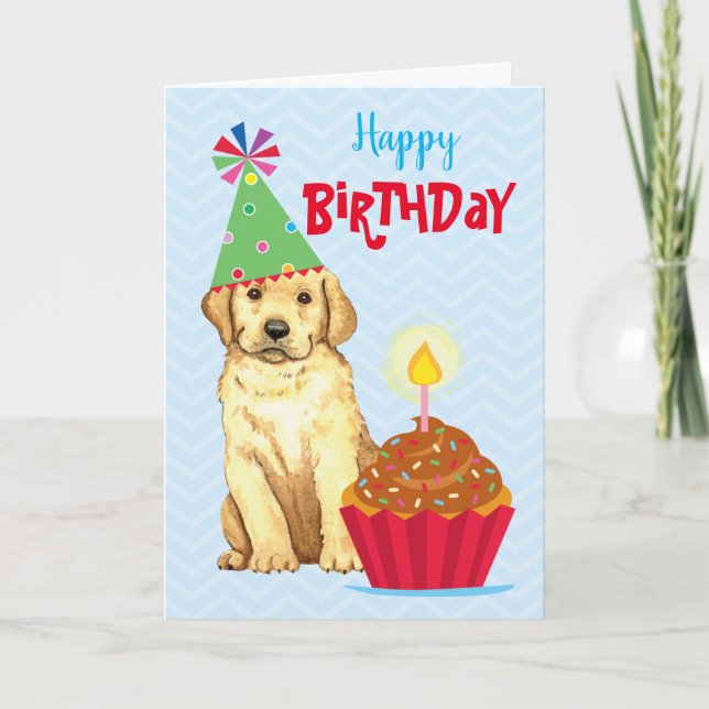Birthday Cupcake Yellow Lab Card (Front)
