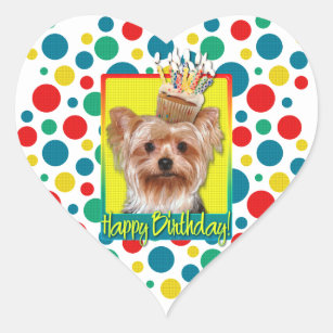 Birthday Cupcake - Yorkshire Terrier Heart Sticker