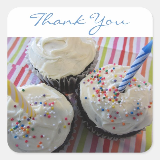 Birthday Cupcakes Thank You Square Sticker (Front)
