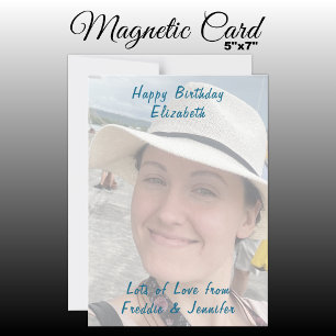 Birthday custom blue text photo magnetic card
