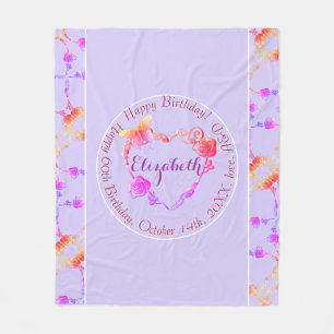 Birthday/Custom Event Rose Heart  Fleece Blanket