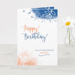 Birthday Custom Name and Relationship Card<br><div class="desc">Simple,  modern,  blue and orange watercolor splattered birthday card; personalise the front with relationship and name and change the inside verse,  if you'd like.</div>