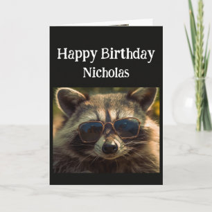 Birthday Custom Name Cool Brother Racoon Card