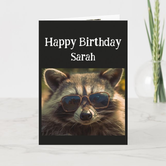 Birthday Custom Name Cool Sister Racoon Card (Front)