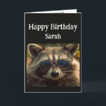 Birthday Custom Name Cool Sister Racoon Card<br><div class="desc">Happy Birthday Custom Name cool sister racoon animal in glasses</div>