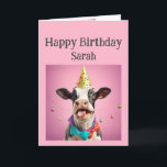 Birthday Custom Name Fun Cow Animal Card<br><div class="desc">Happy Birthday Custom Name with a cute Fun Cow Animal</div>