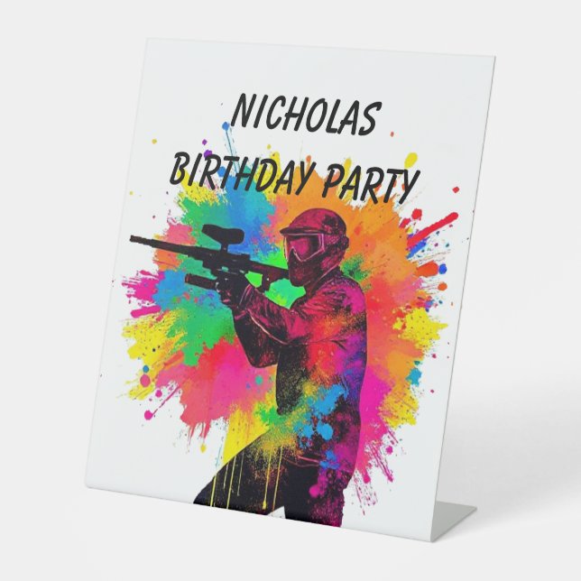 Birthday Custom Name Paintball  Pedestal Sign (Front)