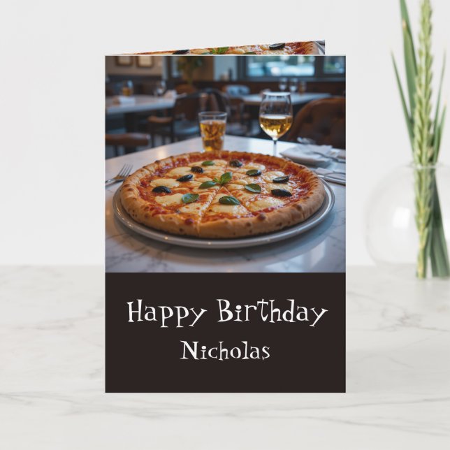 Birthday Custom Name with Pizza Card (Front)