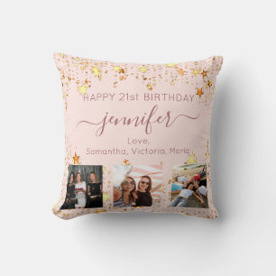 Birthday custom photo best friends rose gold stars cushion