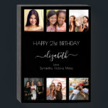 Birthday custom photo collage black friends wooden box sign<br><div class="desc">A gift from friends for a woman's 21st birthday, celebrating her life with a collage of 6 of your high quality photos of her, her friends, family, interest or pets. Personalise and add her name, age 21 and your names. White text. A chic, classic black background colour. Her name is...</div>