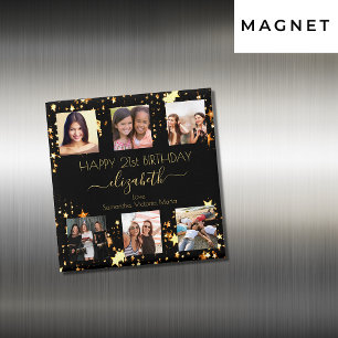 Birthday custom photo collage black gold friends magnet