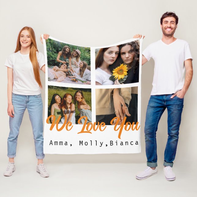 Birthday custom photo collage black Whit friends  Fleece Blanket (In Situ)