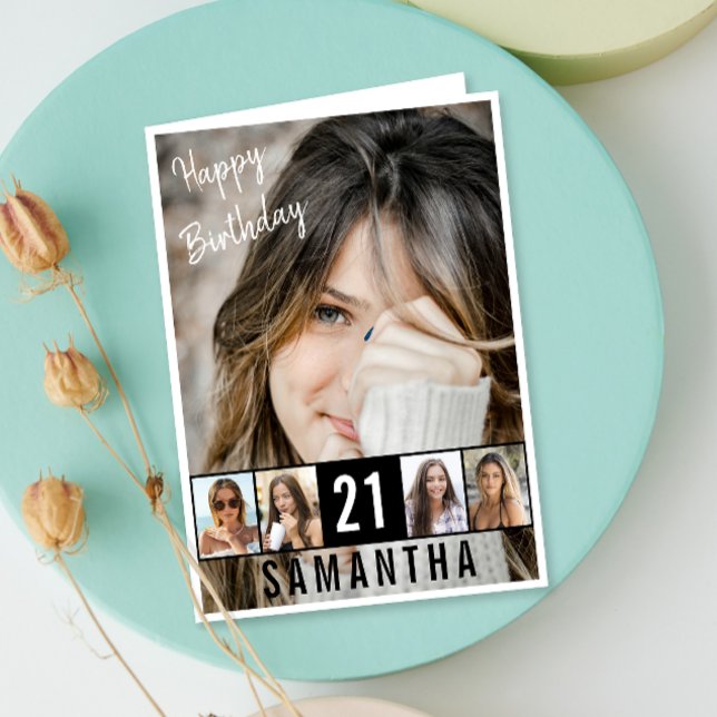 Birthday Custom Photo Collage Card (Celebrate big with a custom birthday card featuring 6 photos and your own heartfelt message!)