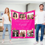 Birthday custom photo collage hot pink friend fleece blanket<br><div class="desc">A gift from friends for a woman's 21st (or any age) birthday, celebrating her life with a collage of 6 of your high quality photos of her, her friends, family, interest or pets. Personalise and add her name, age 21 and your names. A trendy hot pink background colour. Her name...</div>