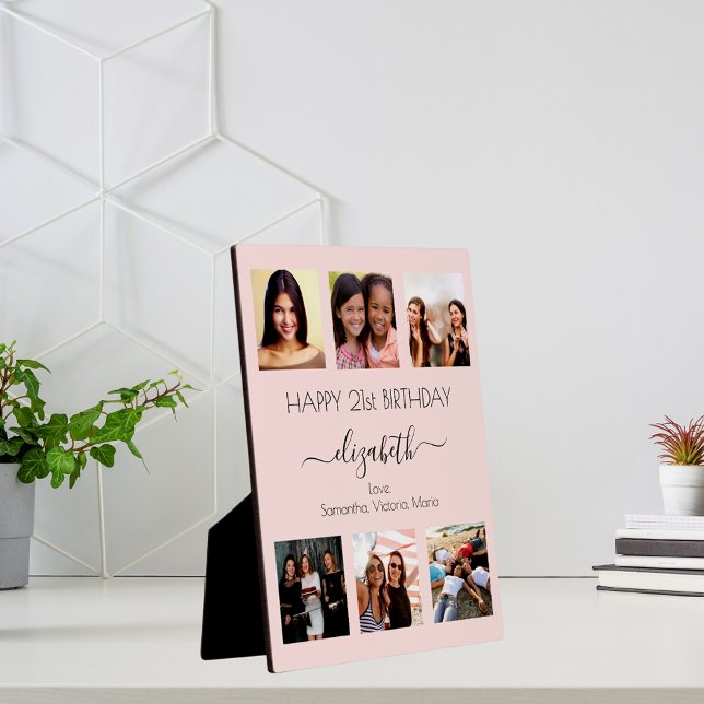 Birthday custom photo collage rose gold friend plaque (Creator Uploaded)