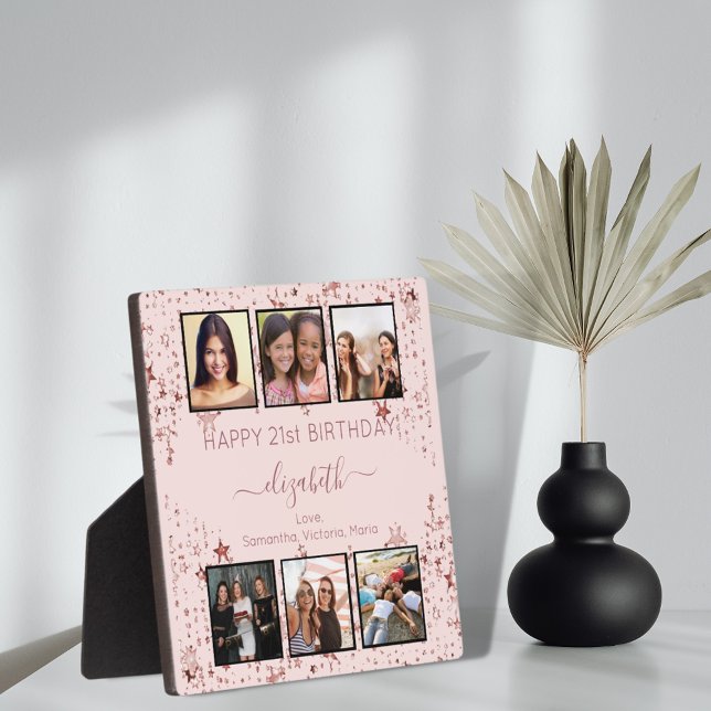 Birthday custom photo collage rose gold friends plaque (Creator Uploaded)