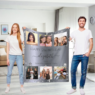 Birthday custom photo collage silver best friends  fleece blanket