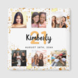 Birthday custom photo collage white friends  magnet<br><div class="desc">For a woman's 21st (or any age) birthday, celebrating her life with a collage of 6 of your high quality photos of her, her friends, family, interest or pets. Personalise and add her name, age 21 and a date. Black and golden text. A chic white background colour. Her name is...</div>