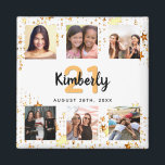 Birthday custom photo collage white friends  magnet<br><div class="desc">For a woman's 21st (or any age) birthday, celebrating her life with a collage of 6 of your high quality photos of her, her friends, family, interest or pets. Personalise and add her name, age 21 and a date. Black and golden text. A chic white background colour. Her name is...</div>