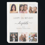 Birthday custom photo collage white friends wooden box sign<br><div class="desc">A gift from friends for a woman's 21st birthday, celebrating her life with a collage of 6 of your high quality photos of her, her friends, family, interest or pets. Personalise and add her name, age 21 and your names. Black text. A chic, classic white background colour. Her name is...</div>
