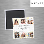 Birthday custom photo collage white gold friends magnet<br><div class="desc">For a woman's 21st (or any age) birthday, celebrating her life with a collage of 6 of your high quality photos of her, her friends, family, interest or pets. Personalise and add her name, age 21 and your names. Black text. A chic white background colour. Her name is written with...</div>