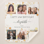 Birthday custom photo collage white gold friends sherpa blanket<br><div class="desc">A gift from friends for a woman's 21st (or any age) birthday, celebrating her life with a collage of 6 of your high quality photos of her, her friends, family, interest or pets. Personalise and add her name, age 21 and your names. Black text. A chic, classic white background colour....</div>