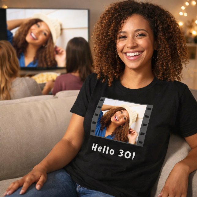 Birthday custom photo film hello women black T-Shirt (Creator Uploaded)