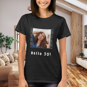 Birthday custom photo film hello women black T-Shirt