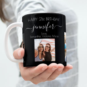 Birthday custom photo friends black chic coffee mug