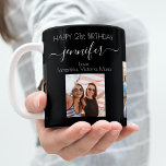 Birthday custom photo friends black chic coffee mug<br><div class="desc">A gift from friends for a woman's 21st birthday, celebrating her life with 3 of your photos of her, her friends, family, interest or pets. Personalise and add her name, age 21 and your names. White coloured letters. A chic, classic black background. Her name is written with a modern hand...</div>